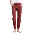 thumbnail image 1 of Ladies Pants Casual Simple Fashion Solid Color Pants Partial Dandelion Print Pocket Drawstring Women’S Pants Red L, 1 of 3