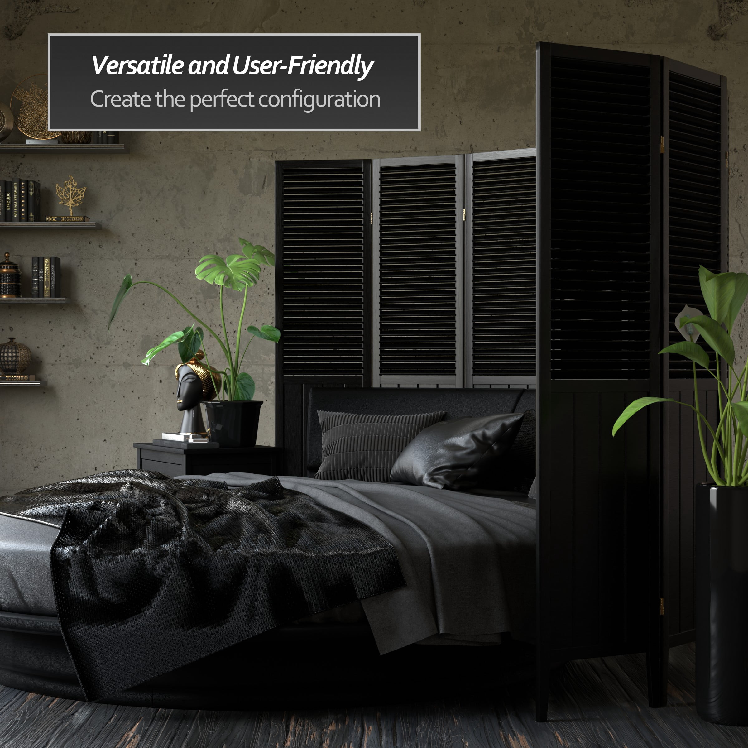 6 ft. Tall Beadboard Room Divider Panel Screen - Black - 3 Panels