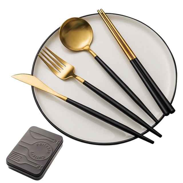 Zootealy 304 Stainless Steel Flatware Set of 4 Detachable Portable Reusable Utensils Travel Camping Cutlery Set With Box For Camping Picnic Office including Cutter Fork Spoon Chopsticks