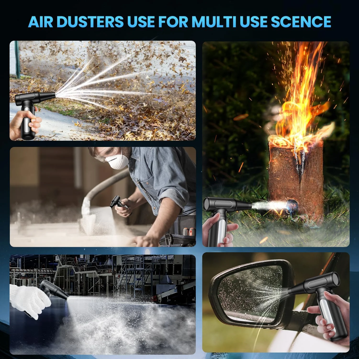 AIXIQEE CORDLESS COMPRESSED AIR DUSTER, 300,000 RPM RECHARGEABLE ELECTRIC JET BLOWER & KEYBOARD CLEANER, REPLACES CANNED AIR, WITH 3 NOZZLES & BRUSHES (GREY