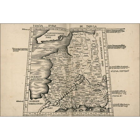 24"x36" Gallery Poster, Ptolemy map of france 2nd century