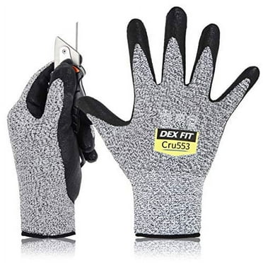 DEX FIT CRU553 Grey Level 5 Cut Resistant Gloves (Power Grip, Durable Foam, Large) - 3 Pair