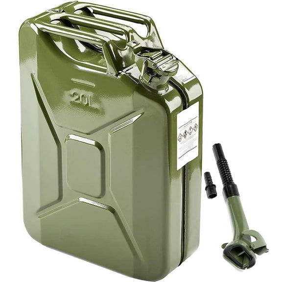 Jerry Fuel Can, 5.3 Gallon / 20 L Portable Jerry Gas Can with Flexible Spout System, Rustproof and Heat-resistant Steel Fuel Tank for Cars Trucks Equipment
