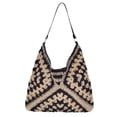thumbnail image 1 of Bolso de hombro tejido, informal, estilo bohemio, hecho a mano, de ganchillo para verano. Beige negro, 1 of 9