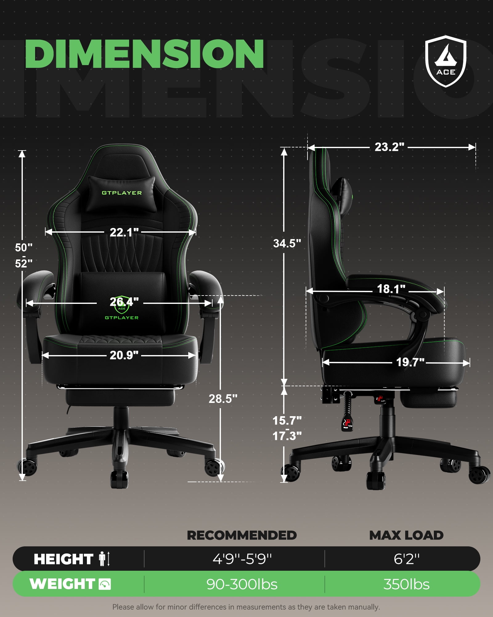 GTPLAYER Gaming Chair with Footrest, Bluetooth Speakers
