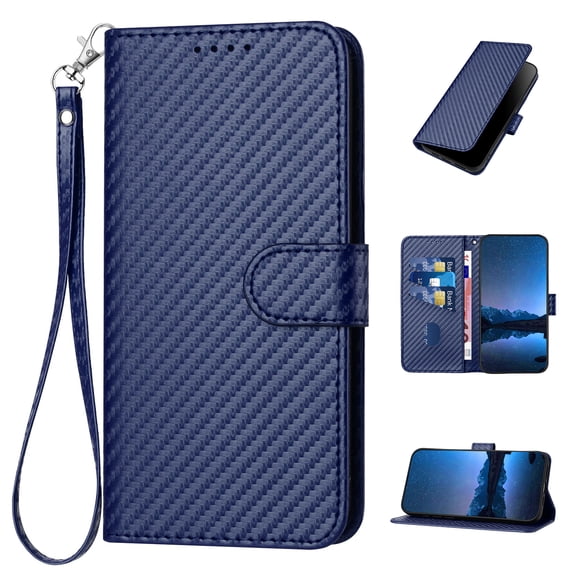 Allytechgroup for Samsung Galaxy A16 5G Case Wallet, Samsung A16 5G Case, Carbon Fiber Flip Stand Cards Slots Mangetic Closure Hand Wrist Phone Case Cover for Samsung Galaxy A16 5G, Darkblue