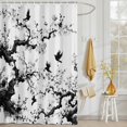 thumbnail image 3 of Shower Curtain Flower Branch Silhouette Shower Curtains for Bathroom Decor, Waterproof Polyester Shower Curtain Set with Hooks, Small Stall Size 36" x 72" Chinese Ink Painting White, 3 of 9