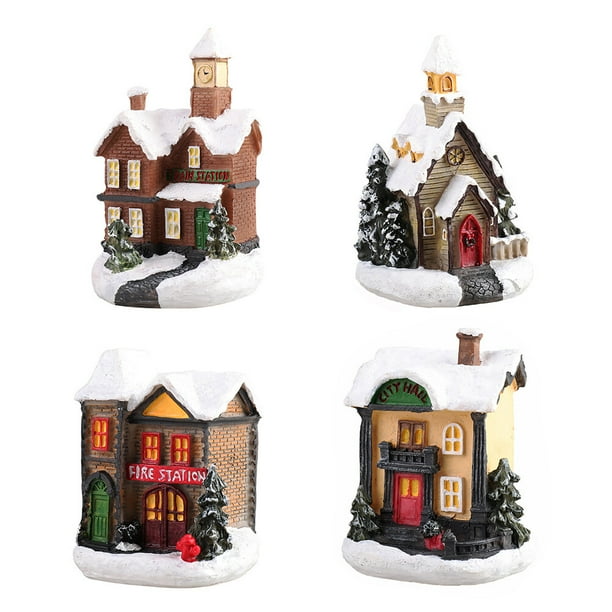 piezas de adornos navideños de mesa luminosos para casitas pequeñas, adornos de resina coloridos, estilo aleatorio