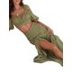 thumbnail image 5 of VISgogo Falda larga ahumada para mujer, falda con abertura de color sólido de cintura alta informal de verano para adultos VISgogo moda, 5 of 6