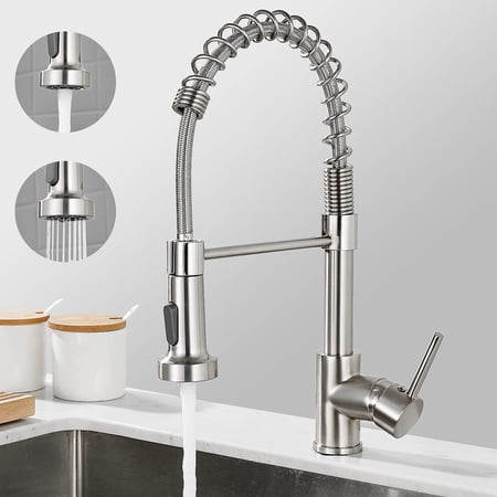 Single Lever Kitchen Faucet with Pull Down SprayerCommercial Solid Brass Single ...