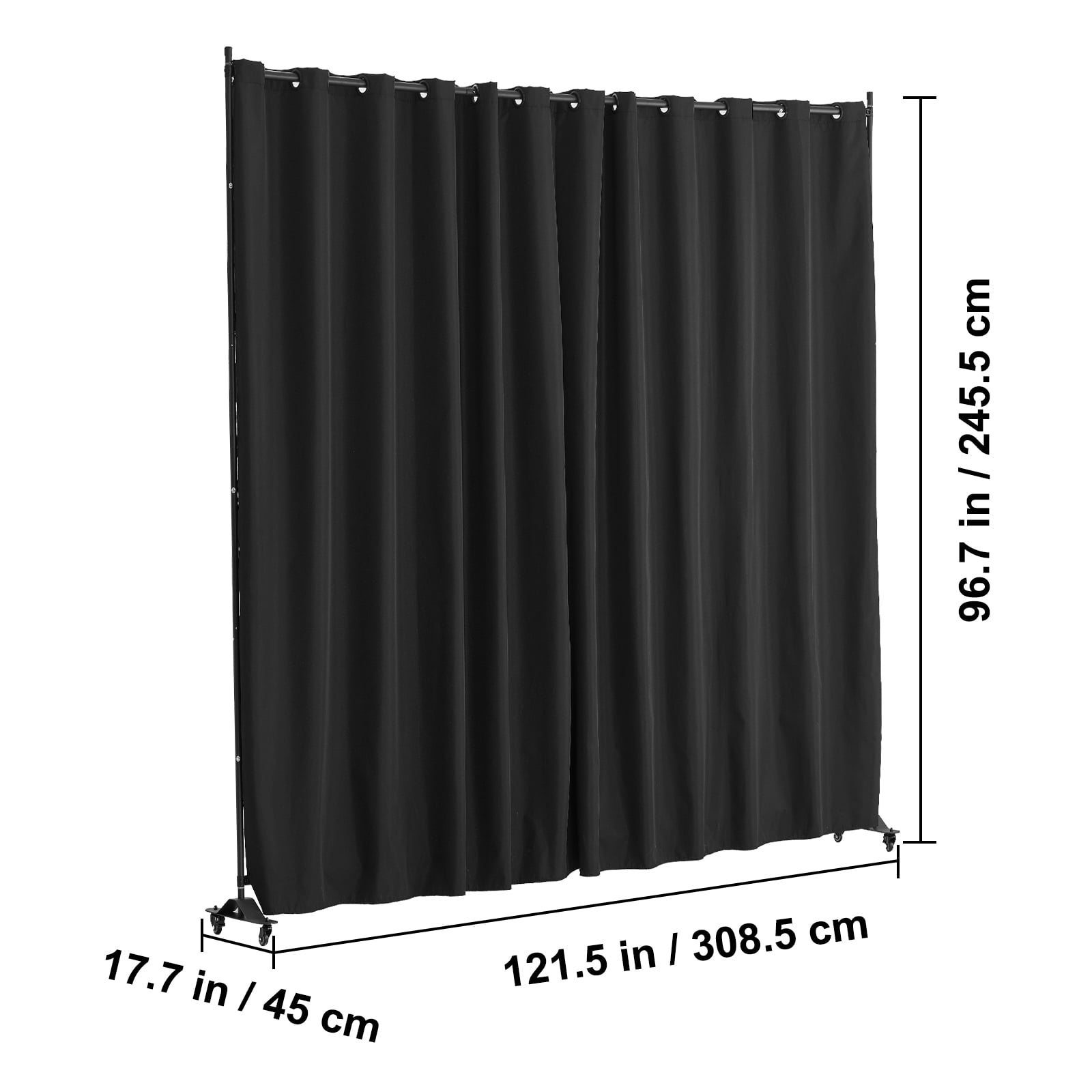 VEVOR Room Divider, Portable Panel Room Divider with Wheels Curtain Divider Stand, Freestanding Room Divider Privacy Screen for Office, Bedroom, Dining Room, Study, Black