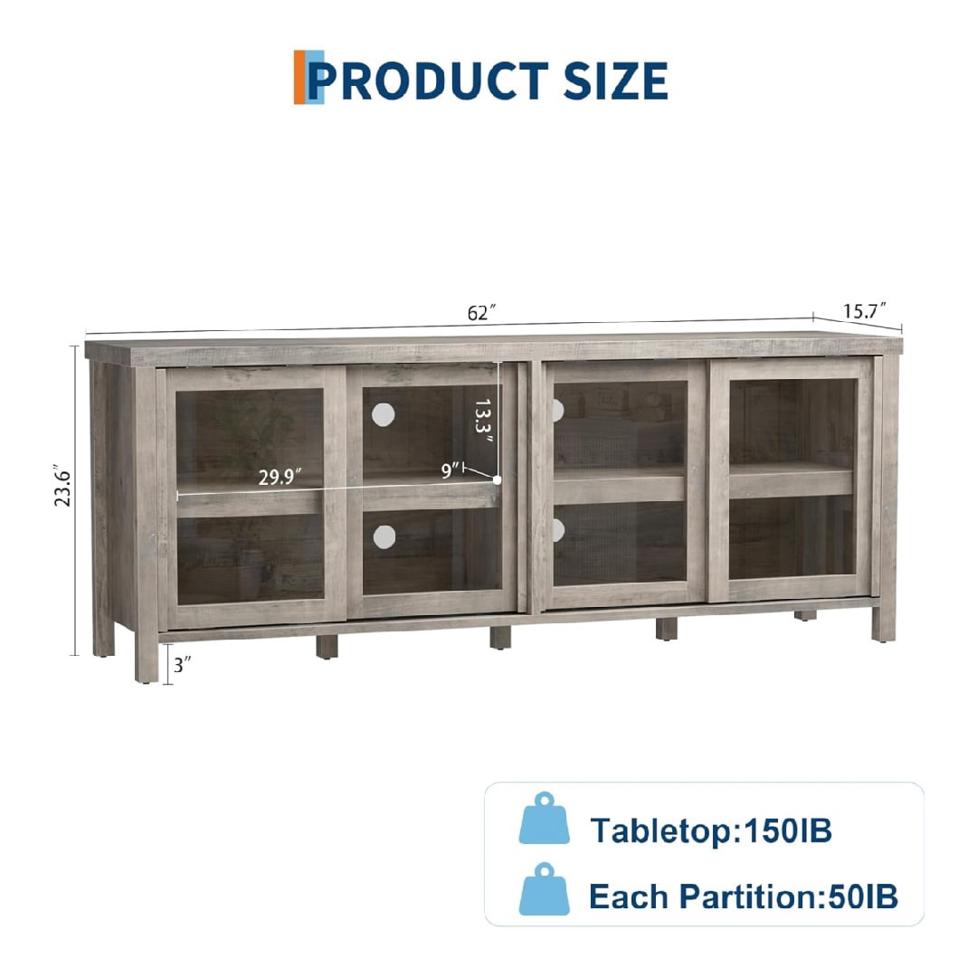 TV Stand for 65 Inch, Entertainment Center with Storage Cabinet and 4 Sliding Glass Doors, Mid Century Modern Media TV Console Table for Living Room Bedroom