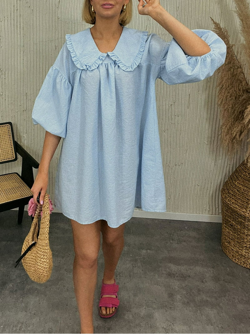 blue babydoll dress with collar Royal Blue Mother Daughter Matching Gowns MGD112 main image 1