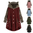 thumbnail image 4 of Chaqueta de lana para mujer Abrigos de imitación Sudadera con capucha Botón Sudadera con capucha Bolsillo con orejas de gato Prendas de vestir de gran tamaño Fridja  po268, 4 of 5