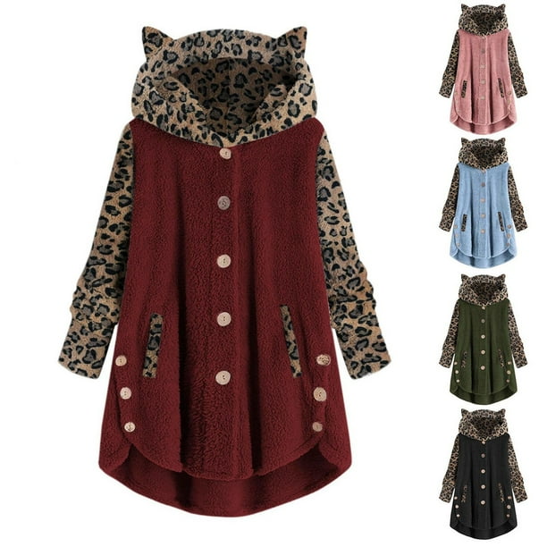 Mikilon Veste polaire femme pour femmes faux manteaux pull a capuche bouton sweat a capuche poche oreille de chat vetements d exterieur