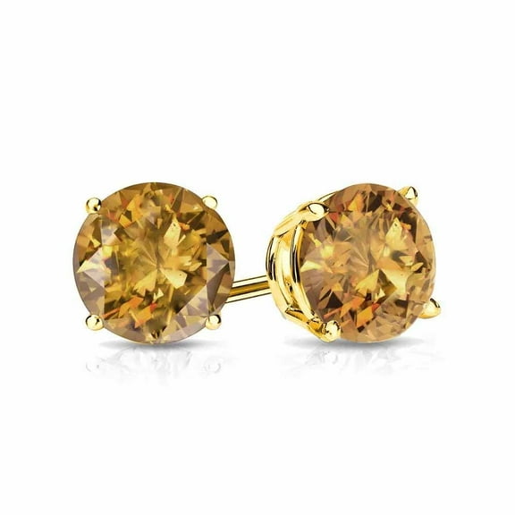 14k Yellow Gold Round Created Citrine Stud Earrings 3MM Plated by Paris Jewelry