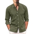thumbnail image 3 of xiaxaixu Men Casual Shirt, Long Sleeve Stand Neck Buttons Solid Color Loose Party Street Spring Summer Tops, 3 of 5