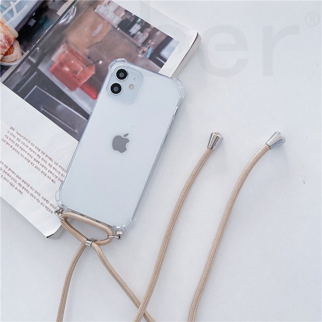Funda de teléfono con cadena y correa para collar para iPhone 14 13 Pro Max 12 11 XS X XR Mini SE 2 6S 7 8 Plus, funda de cuerda suave transparente Tan Jianjun unisex
