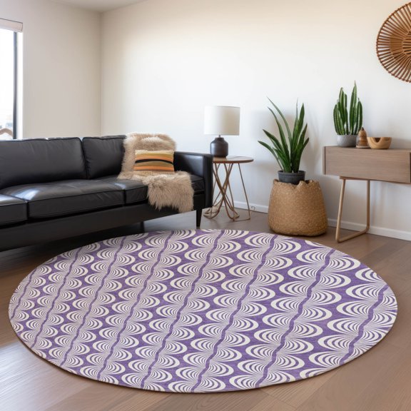 Addison Rugs Mayfield Premium Machine Washable Transitional Swirls Purple Round Rug, 8' x 8'