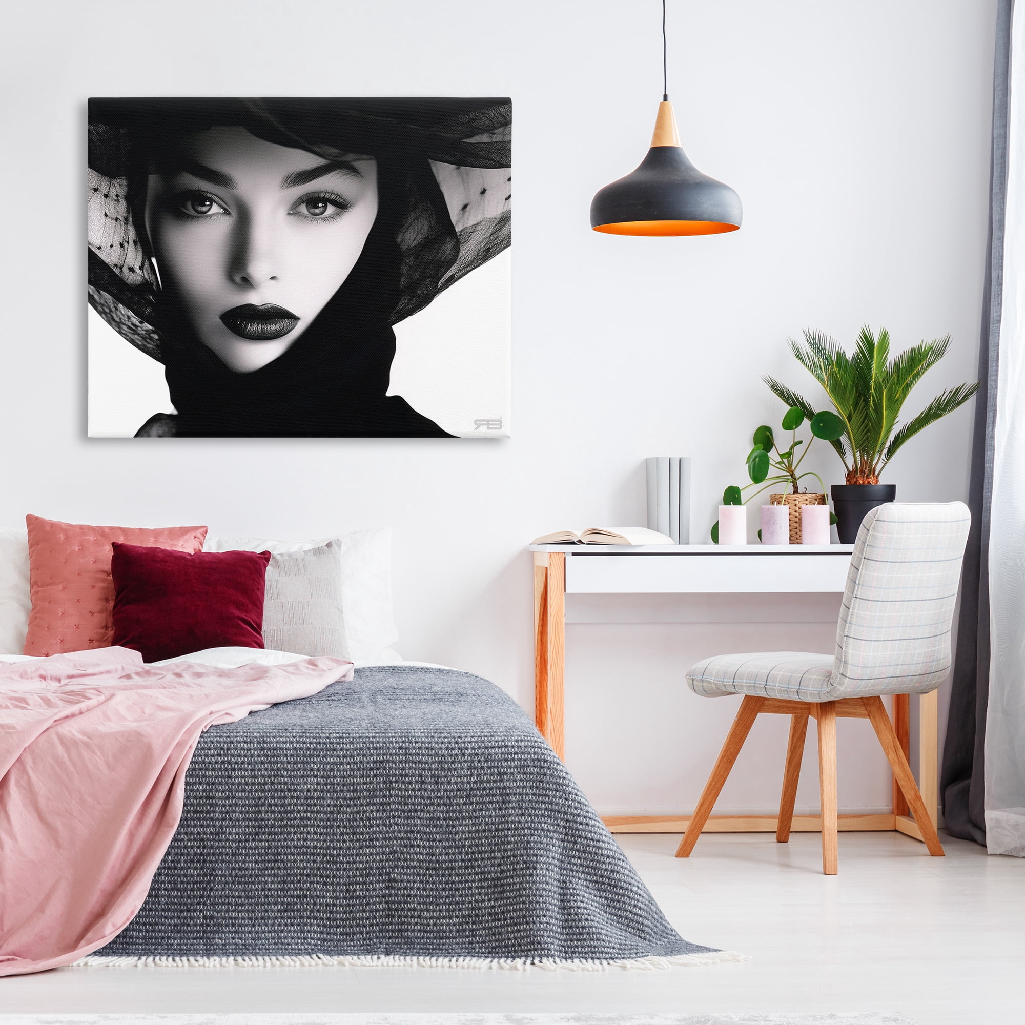 Stupell Industries Woman with Black Veil Beauty & Fashion Painting Gallery Wrapped Canvas Art Print Wall Art, 48 x 36
