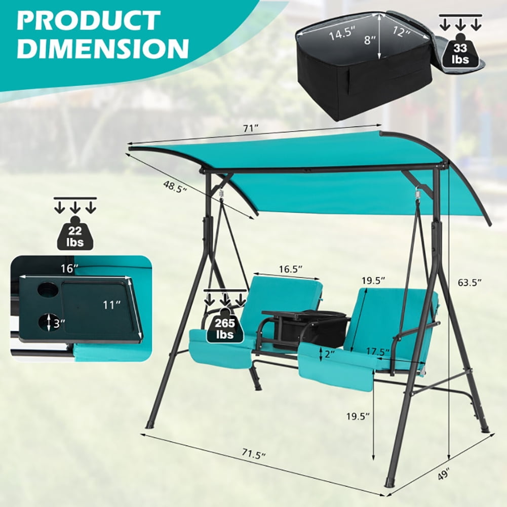 Aimee Lii Porch Swing Chair with Adjustable Canopy, Swing Chair Outdoor, Turquoise Aimee Lii Porch Swing Chair with Adjustable Canopy, Swing Chair Outdoor, Turquoise