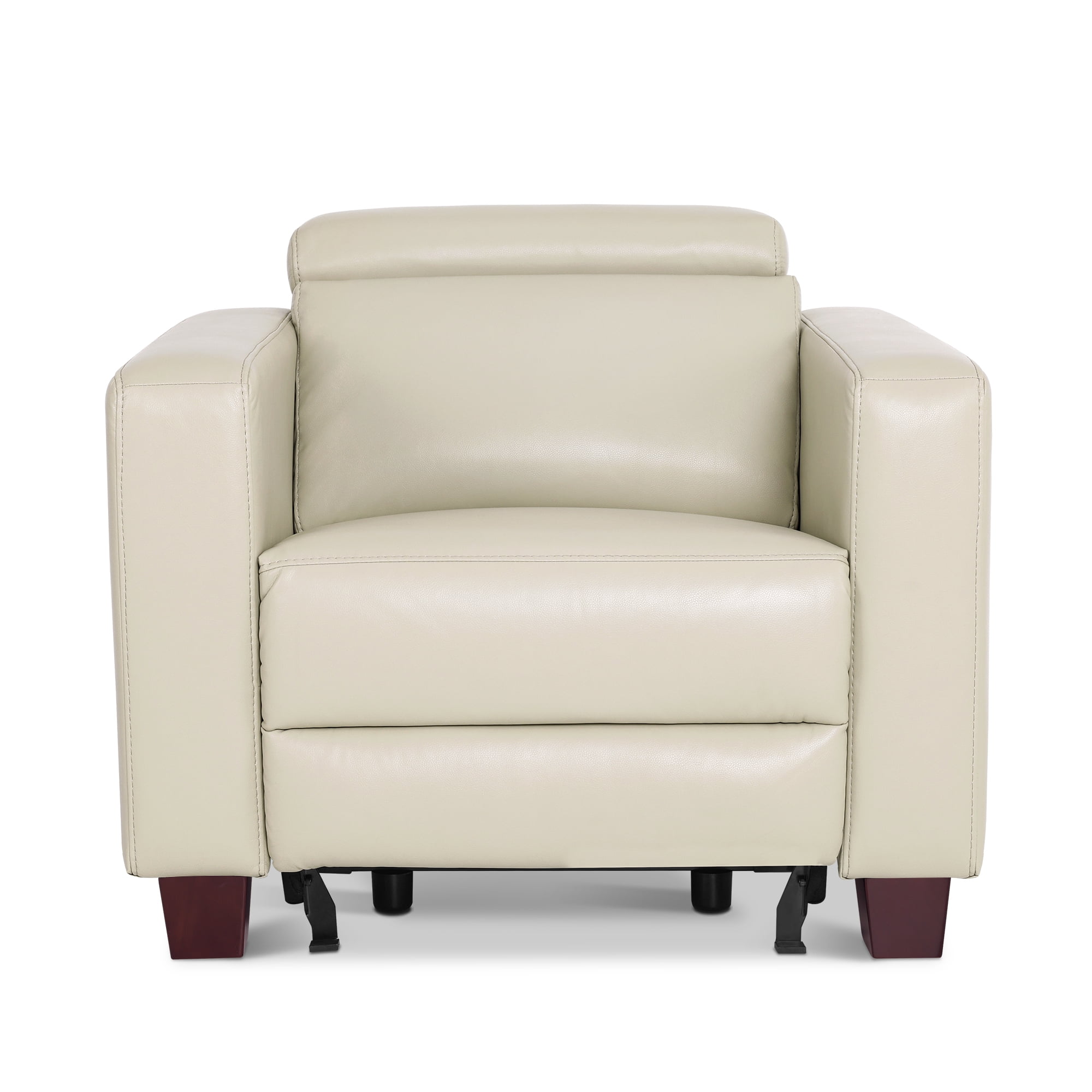 MCombo Wall-Hugger High Leg Power Recliner Chair with Adjustable Headrest and USB&Type C Dual Charge Ports for Living Room, Office, and Small Spaces (Faux Leather, HL128) (Cream White)