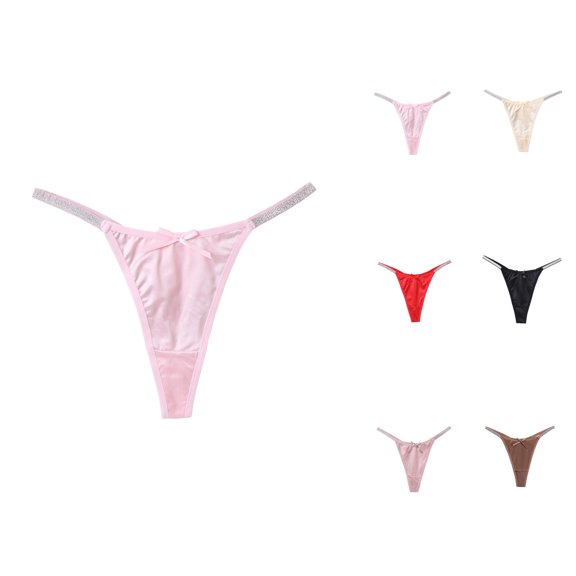 Sexy Women's Low Rise Thong Panties Glossy Sheer Lace Trimmed Underwear Comfortable Stretchy Soft Apparel