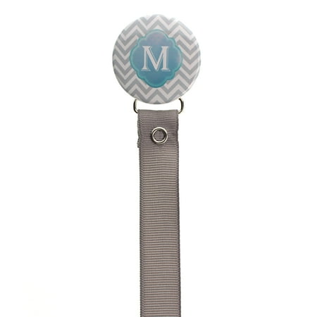 Personalized Initial Grey Chevron Pacifier Clip