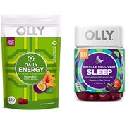 OLLY Daily Energy Gummy and Muscle Recovery Sleep Gummy Starter Pack Bundle, Energy Support and Sleep and Sore Muscle Support Supplements, 120 Count Pouch and 40 Count Bottle
