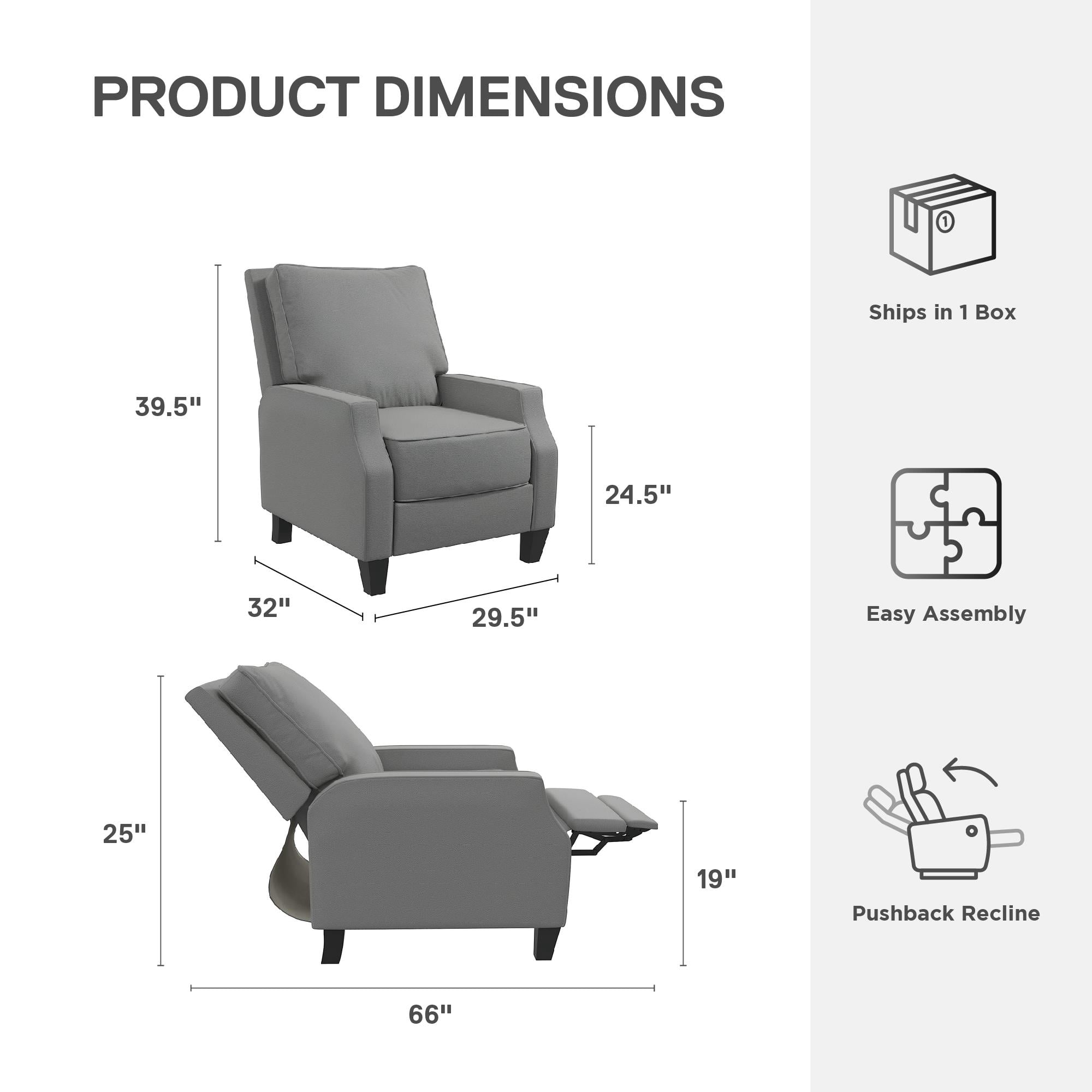 DHP Randen Pushback Recliner Chair for Living Room, Charcoal Microfiber