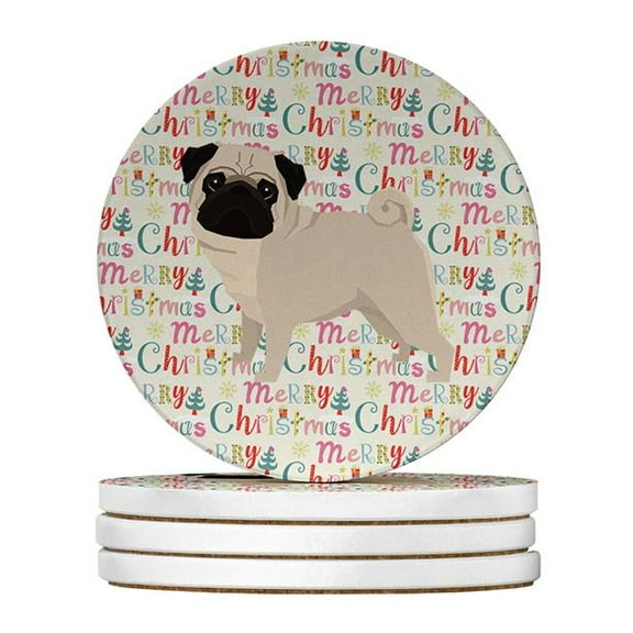 Pug Merry Christmas Large Sandstone Coasters Pack of 4 4 in x 4 in