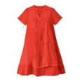 thumbnail image 4 of ClodeEU Women's V Neck Short Sleeve Linen Blend Swing Dress,Casual Loose Tunic Midi Dress Red,Women's Plus L, 4 of 7