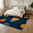 thumbnail image 3 of ODIKA 6'x9' Washable Area Rug Playroom Chart Rocket Ship Galaxy Motifs Science Theme Classroom for Queen Size Bedroom, Under Bed, Master Suite, Easy Care, Non-Shedding, 3 of 7