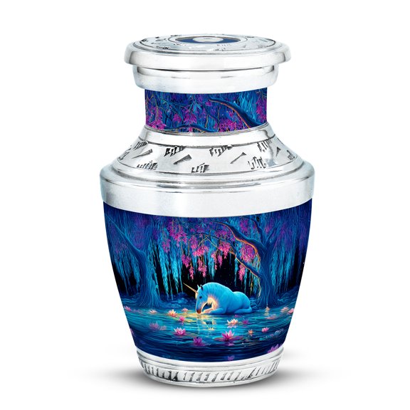 Yatskia Blue Unicorn with Flowers Small Funeral Urns for Human Ashes Adult Male and Female, Little Keepsake Urn for Adult Ashes, (Tasty Pack of 1, 3 Inch)