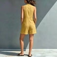 thumbnail image 2 of Morttic Women's Stand Collar Sleeveless Button-Front Wide-Leg Shorts Jumpsuit with Pockets Casual Solid Color Daily Outfit Yellow，XL, 2 of 3