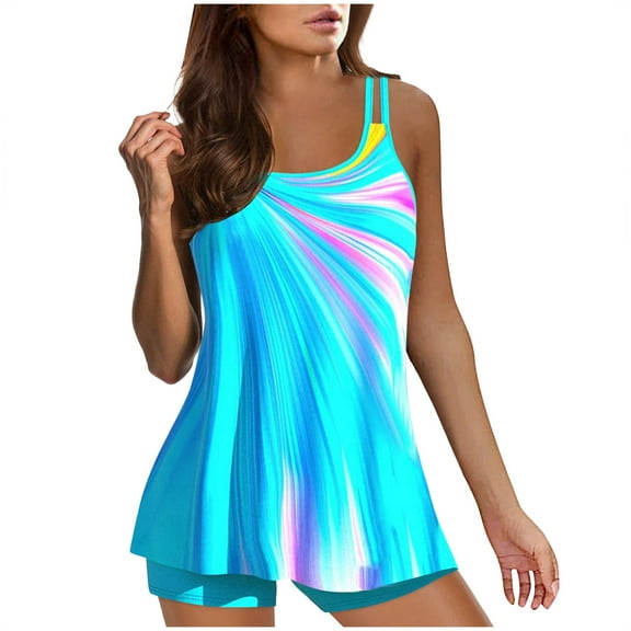 Womens 2024 Tankini Swimsuit Women Plus Size Swimsuits Vintage Print Strappy Back Tankini Set Two Piece Swimdress Panty Bathing Suit Beachwear Swimwear Summer