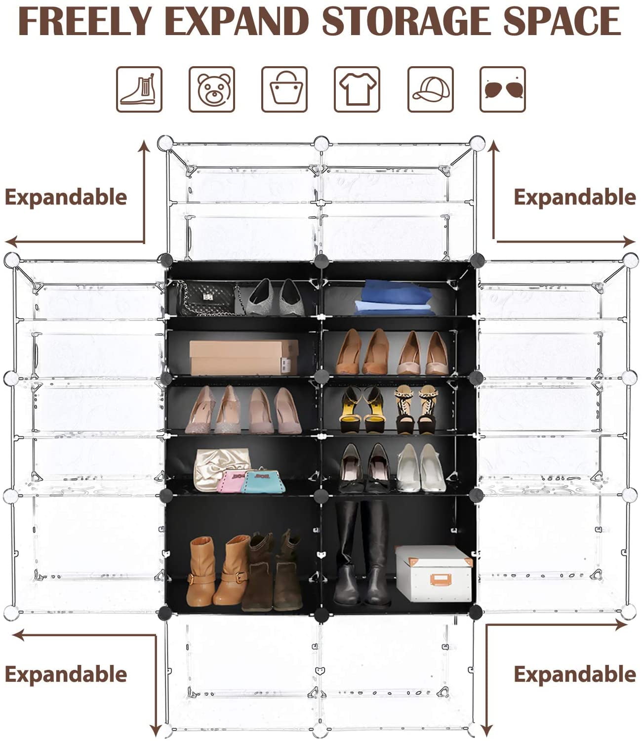 CIMLORD 6-Tier Foldable Shoe Rack Organizer for Closet 24Pairs Plastic Shoe  Rack Shelf Collapsible Shoes Storage Box Clear Shoe Boxes Stackable with