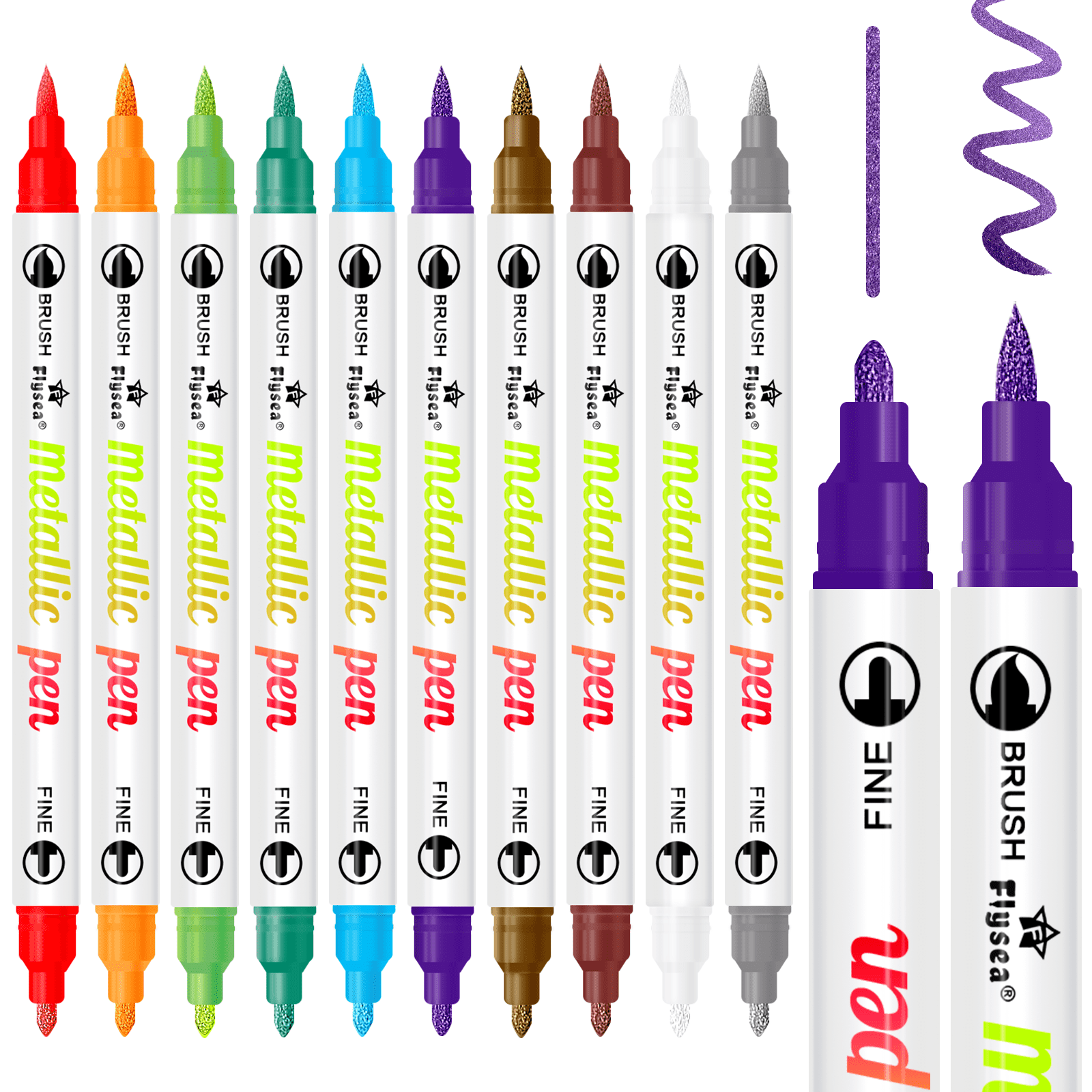 JEFFNIUB Dual Tips metallic markers Pens, Brush Tip & Fine Medium Tip