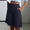 thumbnail image 7 of vigerkar High Waist Bermuda Shorts Women Knee Length Wide Leg Dressy Casual Summer Pleated Front Work Shorts with Pockets, Tailored Office & Beach Versatile (Navy, M), 7 of 7