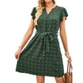 thumbnail image 3 of Xuanfei Women Swiss Dot V Neck Waist Tied Flutter Short Sleeve Mini Dress, 3 of 7