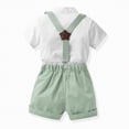 thumbnail image 6 of HCNTES Toddler Kids Boy Shorts Clothing Set Baby Boy Dress Clothes Baby Boys Formal Suit Set Short Sleeve Romper Suspenders Shorts Pants Bowtie Wedding Tuxedo Outfits, 6 of 6