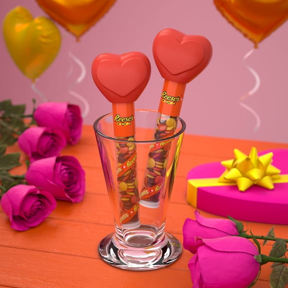 2X REESE'S PIECES in a Crunchy Shell, Valentine's Candy Plastic Cane, 1.4 oz