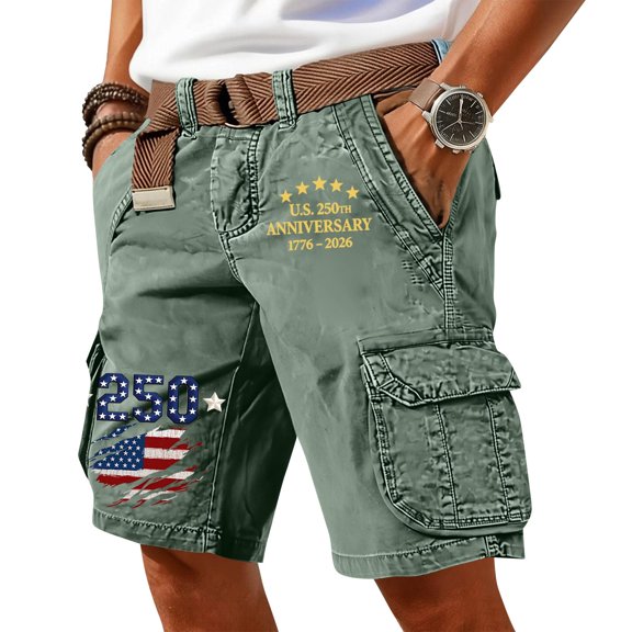 USA 250th Anniversary Men's Vintage Cargo Shorts Patriotic Flag Print Hiking Short with Pockets