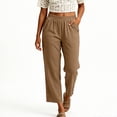 thumbnail image 2 of Capri Pants for Women Straight Leg Elastic Waist Comfy Cotton Blend Lounge with Pockets Khaki Loose Cropped Size L, 2 of 7