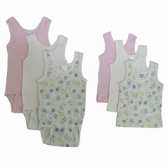 CS-038NB-111AM Girls Tank Top Variety with Printed, White & Pink - Newborn