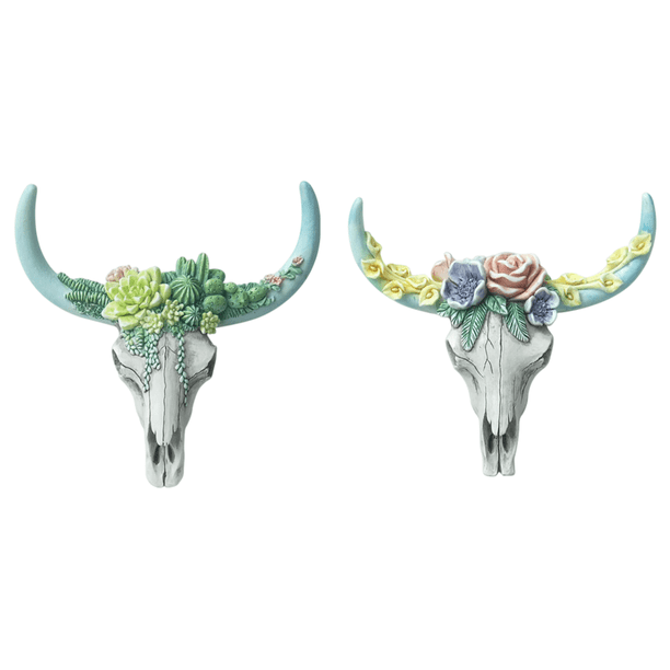 Colgante de pared Resina Cabeza de buey Cráneo de vaca Figuras de animales Artesanía (suculentas) Blanco