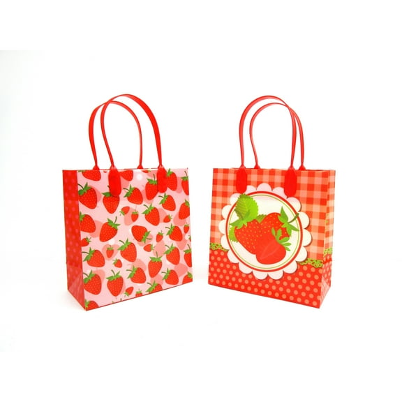 Tinymills Assorted Plastic Reusable Gift Bags with Handles for Birthdays, Party Favors, Pack of 12