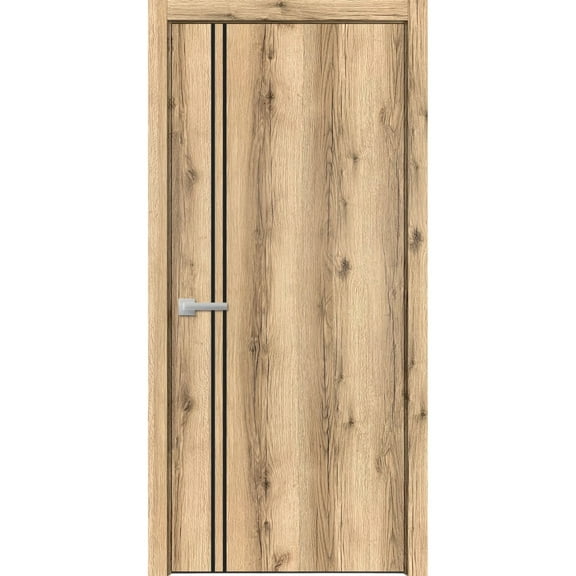 Modern Wood Interior Door with Hardware | Planum 0016 Oak | Single Panel Frame Trims | Bathroom Bedroom Sturdy Doors-18" x 80"