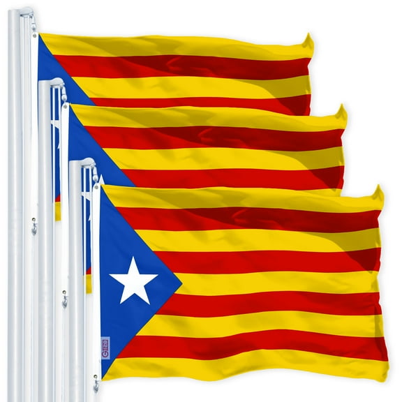 G128 – 3 Pack: Blue Estelada (Catalan) Flag | 3x5 feet | Printed 150D – Indoor/Outdoor, Vibrant Colors, Brass Grommets, Quality Polyester, Much Thicker More Durable Than 100D 75D Polyester