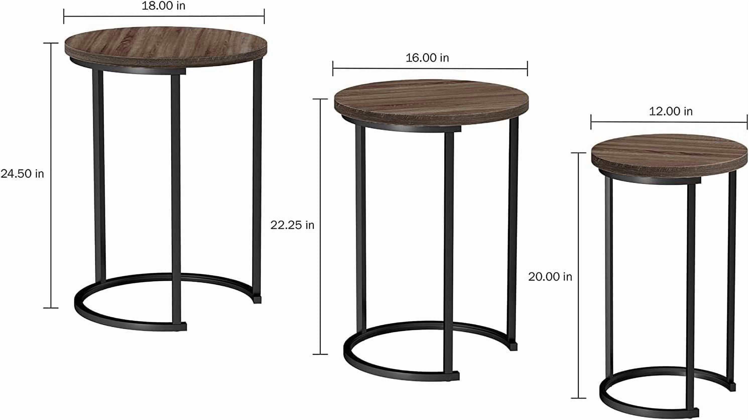 HYGRAD BUILT TO SURVIVE Set of 3 Round Wooden/Steel Nesting Side Stacking Sofa Side Coffee Tables, Small Space Coffee Tea Table for Hallway Living Room Bedroom, Home, Office